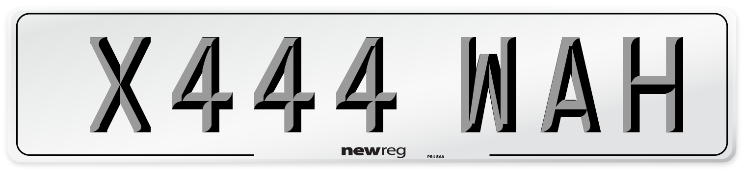 X444 WAH Number Plate from New Reg